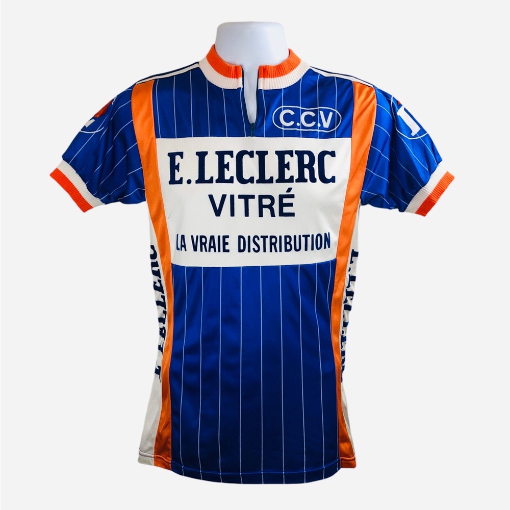 Vtg 70s 80s Tricot Noret E. Leclerc Cycling Jersey Cyclist Vest Bicycling Race